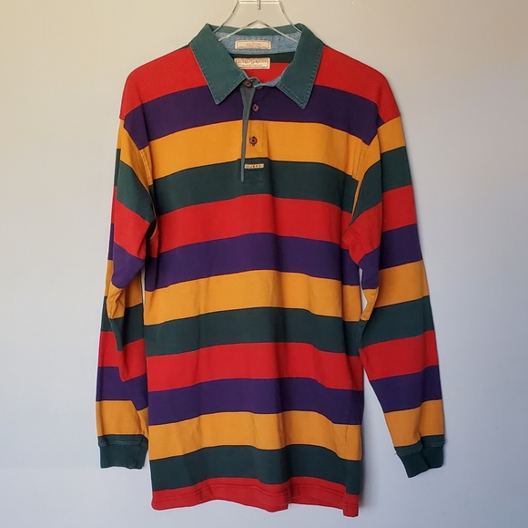 Guess Shirts Vintage Guess Y2k Cotton Rugby Stripe Long Sleeve Mens Polo Shirt Poshmark